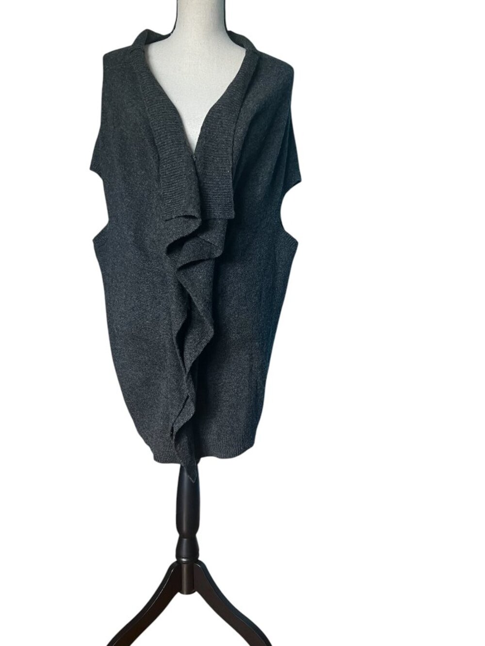 DKNY Cozy Convertible Lambswool Draped Cardigan Wrap M/L Charcoal Gray